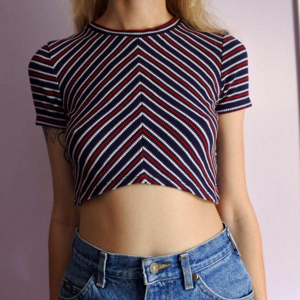 Zara red white and blue striped crop top